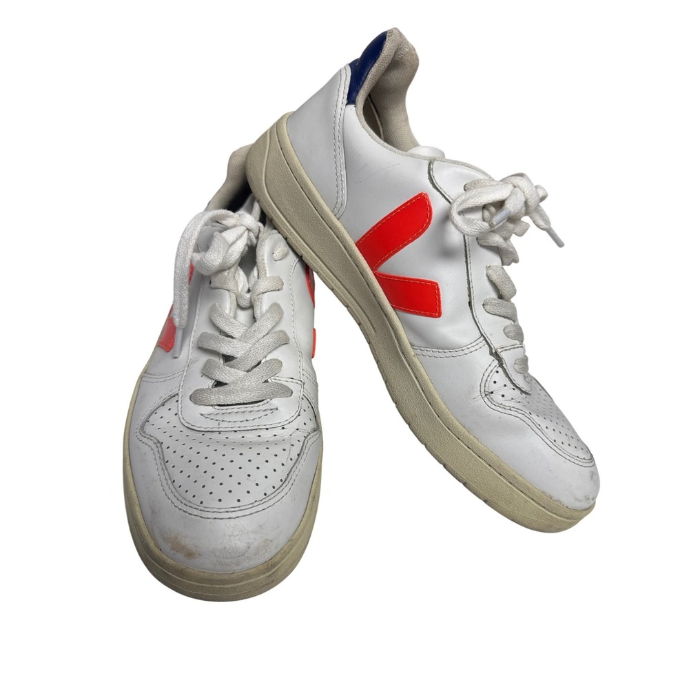 Veja V-10 Sneakers Women Size 8 White Orange Blue Minimalist Casual Sustainable - Picture 5 of 9